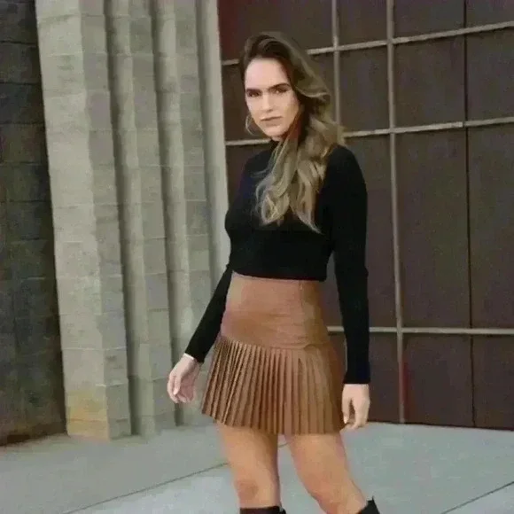 Pleated Vegan Leather Mini Skirt - Picture 9 of 15